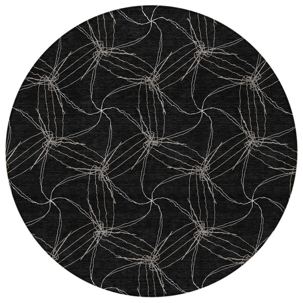 HomeRoots 5' Black and Ivory Geometric Area Rug - Stylish, Washable, Durable for Indoor and Outdoor Use 8' Round 614061