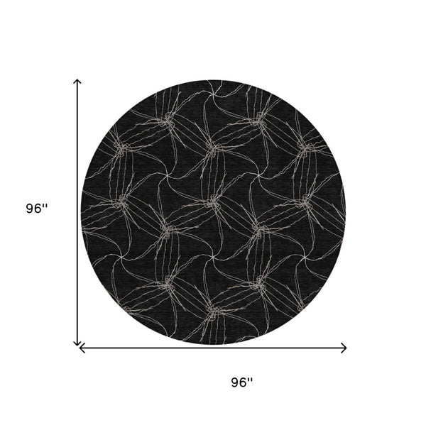 HomeRoots 5' Black and Ivory Geometric Area Rug - Stylish, Washable, Durable for Indoor and Outdoor Use 8' Round 614061