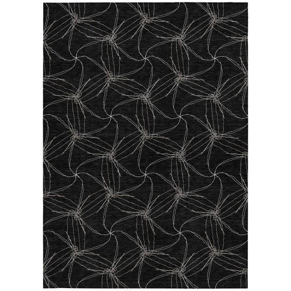 HomeRoots 5' Black and Ivory Geometric Area Rug - Stylish, Washable, Durable for Indoor and Outdoor Use 10' X 14' 614064