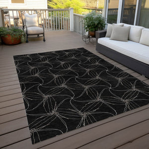 HomeRoots 5' Black and Ivory Geometric Area Rug - Stylish, Washable, Durable for Indoor and Outdoor Use 10' X 14' 614064