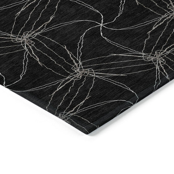 HomeRoots 5' Black and Ivory Geometric Area Rug - Stylish, Washable, Durable for Indoor and Outdoor Use 10' X 14' 614064