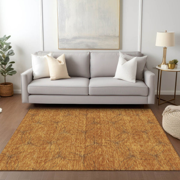 HomeRoots 5' Copper and Ivory Geometric Indoor Outdoor Area Rug - Stylish, Durable, Machine Washable Design 5' X 8' 614066