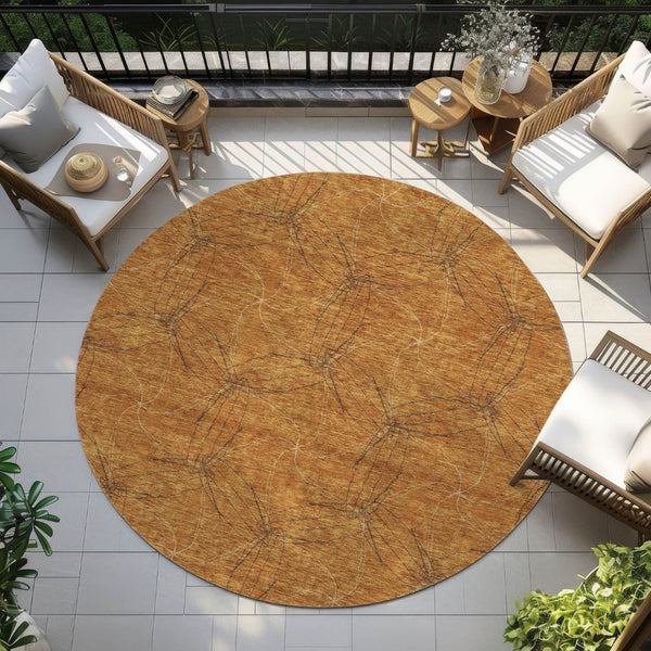 HomeRoots 5' Copper and Ivory Geometric Indoor Outdoor Area Rug - Stylish, Durable, Machine Washable Design 8' Round 614067
