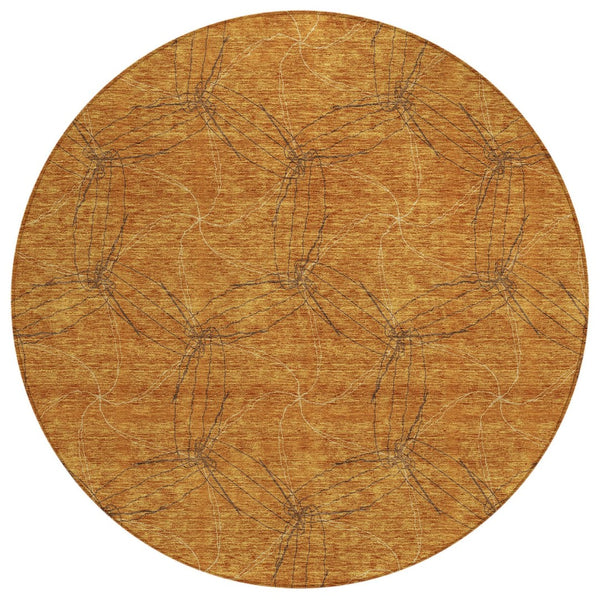 HomeRoots 5' Copper and Ivory Geometric Indoor Outdoor Area Rug - Stylish, Durable, Machine Washable Design 8' Round 614067