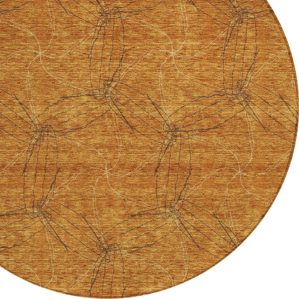 HomeRoots 5' Copper and Ivory Geometric Indoor Outdoor Area Rug - Stylish, Durable, Machine Washable Design 8' Round 614067
