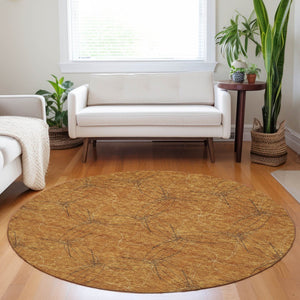 HomeRoots 5' Copper and Ivory Geometric Indoor Outdoor Area Rug - Stylish, Durable, Machine Washable Design 8' Round 614067