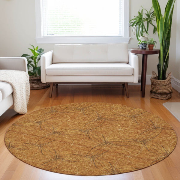 HomeRoots 5' Copper and Ivory Geometric Indoor Outdoor Area Rug - Stylish, Durable, Machine Washable Design 8' Round 614067