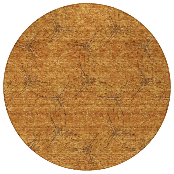 HomeRoots 5' Copper and Ivory Geometric Indoor Outdoor Area Rug - Stylish, Durable, Machine Washable Design 8' Round 614067
