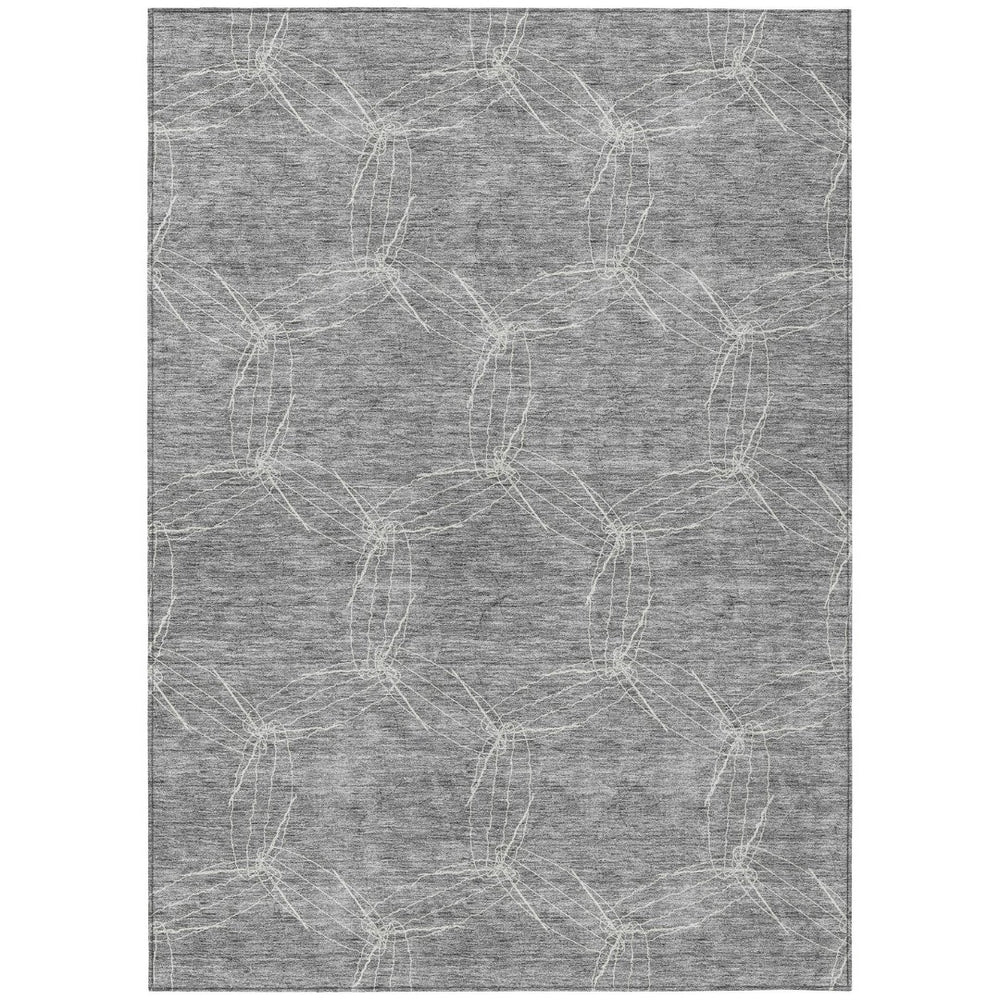 HomeRoots 5' Gray and Ivory Geometric Washable Area Rug for Indoor and Outdoor Use - Durable & Stylish 5' X 8' 614072