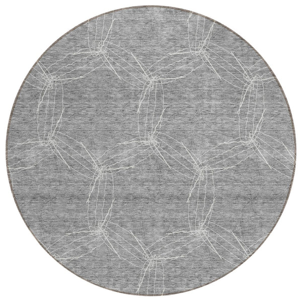 HomeRoots 5' Gray and Ivory Geometric Washable Area Rug for Indoor and Outdoor Use - Durable & Stylish 8' Round 614073