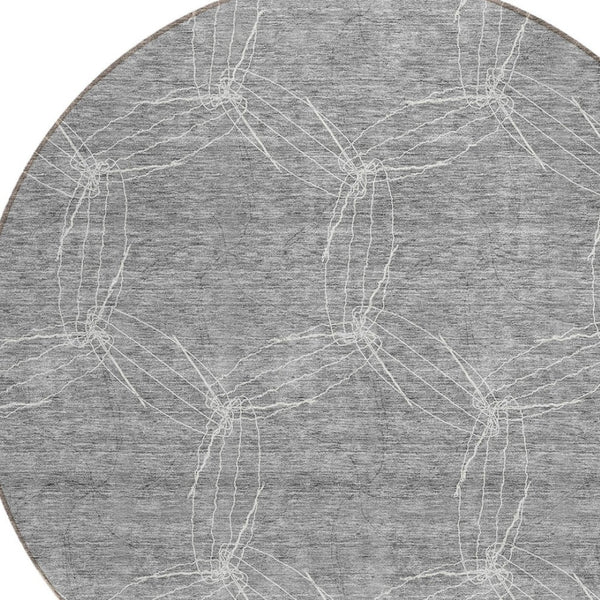 HomeRoots 5' Gray and Ivory Geometric Washable Area Rug for Indoor and Outdoor Use - Durable & Stylish 8' Round 614073