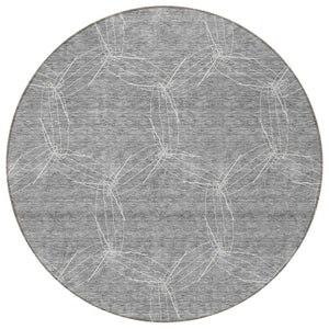 HomeRoots 5' Gray and Ivory Geometric Washable Area Rug for Indoor and Outdoor Use - Durable & Stylish 8' Round 614073