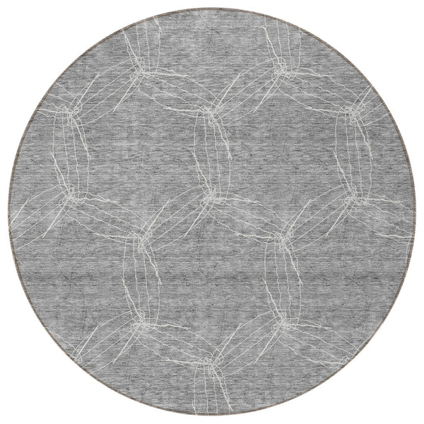HomeRoots 5' Gray and Ivory Geometric Washable Area Rug for Indoor and Outdoor Use - Durable & Stylish 8' Round 614073
