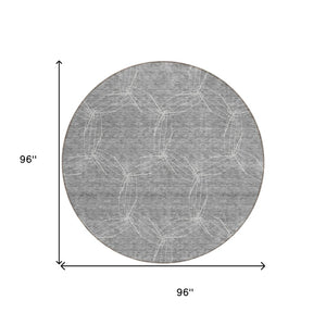 HomeRoots 5' Gray and Ivory Geometric Washable Area Rug for Indoor and Outdoor Use - Durable & Stylish 8' Round 614073
