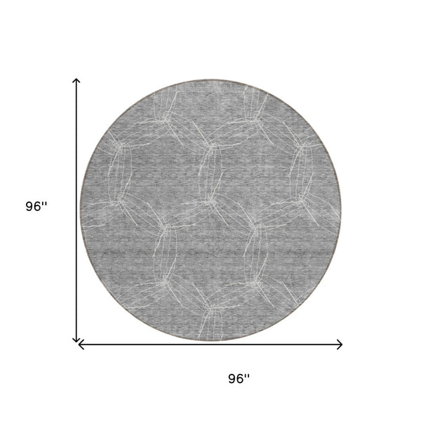 HomeRoots 5' Gray and Ivory Geometric Washable Area Rug for Indoor and Outdoor Use - Durable & Stylish 8' Round 614073