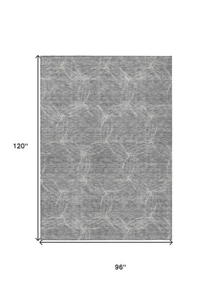 HomeRoots 5' Gray and Ivory Geometric Washable Area Rug for Indoor and Outdoor Use - Durable & Stylish 8' X 10' 614074