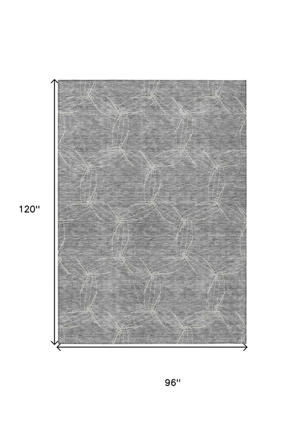 HomeRoots 5' Gray and Ivory Geometric Washable Area Rug for Indoor and Outdoor Use - Durable & Stylish 8' X 10' 614074