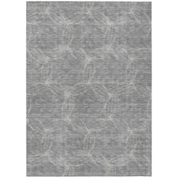 HomeRoots 5' Gray and Ivory Geometric Washable Area Rug for Indoor and Outdoor Use - Durable & Stylish 9' X 12' 614075