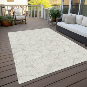 HomeRoots 5' Stylish Ivory and Taupe Geometric Area Rug - Washable, Durable, Perfect for Indoor and Outdoor Use 5' X 8' 614078