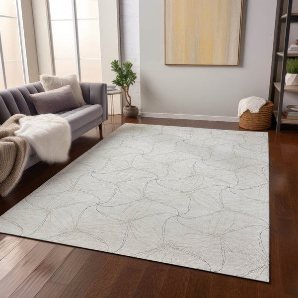 HomeRoots 5' Stylish Ivory and Taupe Geometric Area Rug - Washable, Durable, Perfect for Indoor and Outdoor Use 5' X 8' 614078