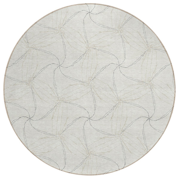 HomeRoots 5' Stylish Ivory and Taupe Geometric Area Rug - Washable, Durable, Perfect for Indoor and Outdoor Use 8' Round 614079