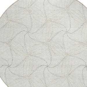 HomeRoots 5' Stylish Ivory and Taupe Geometric Area Rug - Washable, Durable, Perfect for Indoor and Outdoor Use 8' Round 614079