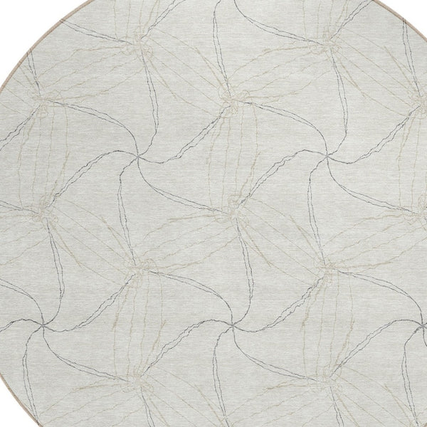 HomeRoots 5' Stylish Ivory and Taupe Geometric Area Rug - Washable, Durable, Perfect for Indoor and Outdoor Use 8' Round 614079