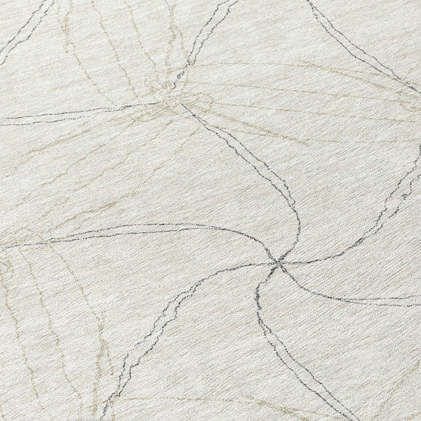 HomeRoots 5' Stylish Ivory and Taupe Geometric Area Rug - Washable, Durable, Perfect for Indoor and Outdoor Use 8' Round 614079