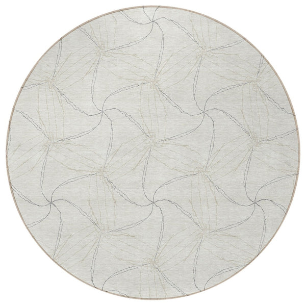 HomeRoots 5' Stylish Ivory and Taupe Geometric Area Rug - Washable, Durable, Perfect for Indoor and Outdoor Use 8' Round 614079
