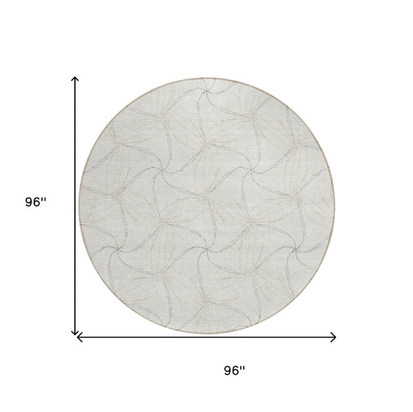 HomeRoots 5' Stylish Ivory and Taupe Geometric Area Rug - Washable, Durable, Perfect for Indoor and Outdoor Use 8' Round 614079