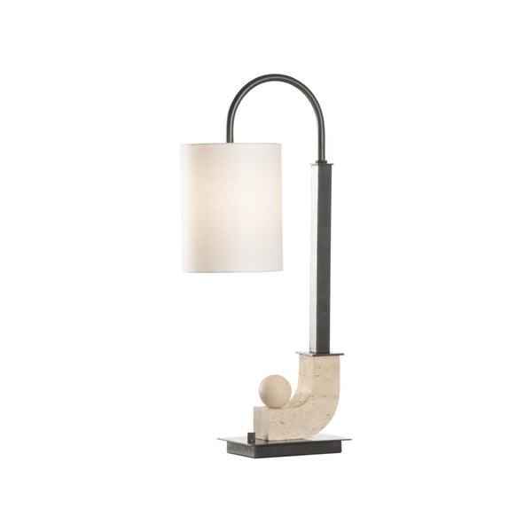 Wildwood In The Loop Lamp — Sculptural Travertine & Dark Metal Table Lamp, Arched Minimalist Design For Warm Ambient Light 61409
