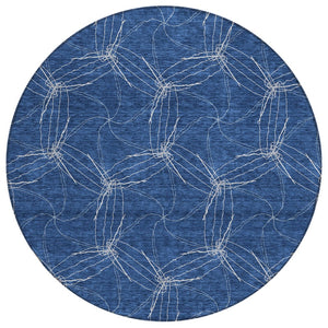 HomeRoots 5' Navy Blue and Ivory Geometric Area Rug - Stylish, Washable Design for Indoor and Outdoor Elegance 8' Round 614091