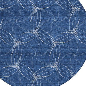 HomeRoots 5' Navy Blue and Ivory Geometric Area Rug - Stylish, Washable Design for Indoor and Outdoor Elegance 8' Round 614091