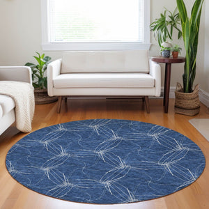 HomeRoots 5' Navy Blue and Ivory Geometric Area Rug - Stylish, Washable Design for Indoor and Outdoor Elegance 8' Round 614091