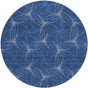 HomeRoots 5' Navy Blue and Ivory Geometric Area Rug - Stylish, Washable Design for Indoor and Outdoor Elegance 8' Round 614091