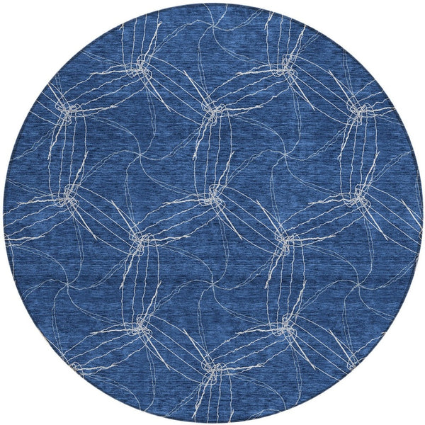 HomeRoots 5' Navy Blue and Ivory Geometric Area Rug - Stylish, Washable Design for Indoor and Outdoor Elegance 8' Round 614091