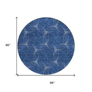 HomeRoots 5' Navy Blue and Ivory Geometric Area Rug - Stylish, Washable Design for Indoor and Outdoor Elegance 8' Round 614091