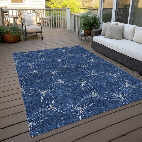 HomeRoots 5' Navy Blue and Ivory Geometric Area Rug - Stylish, Washable Design for Indoor and Outdoor Elegance 8' X 10' 614092