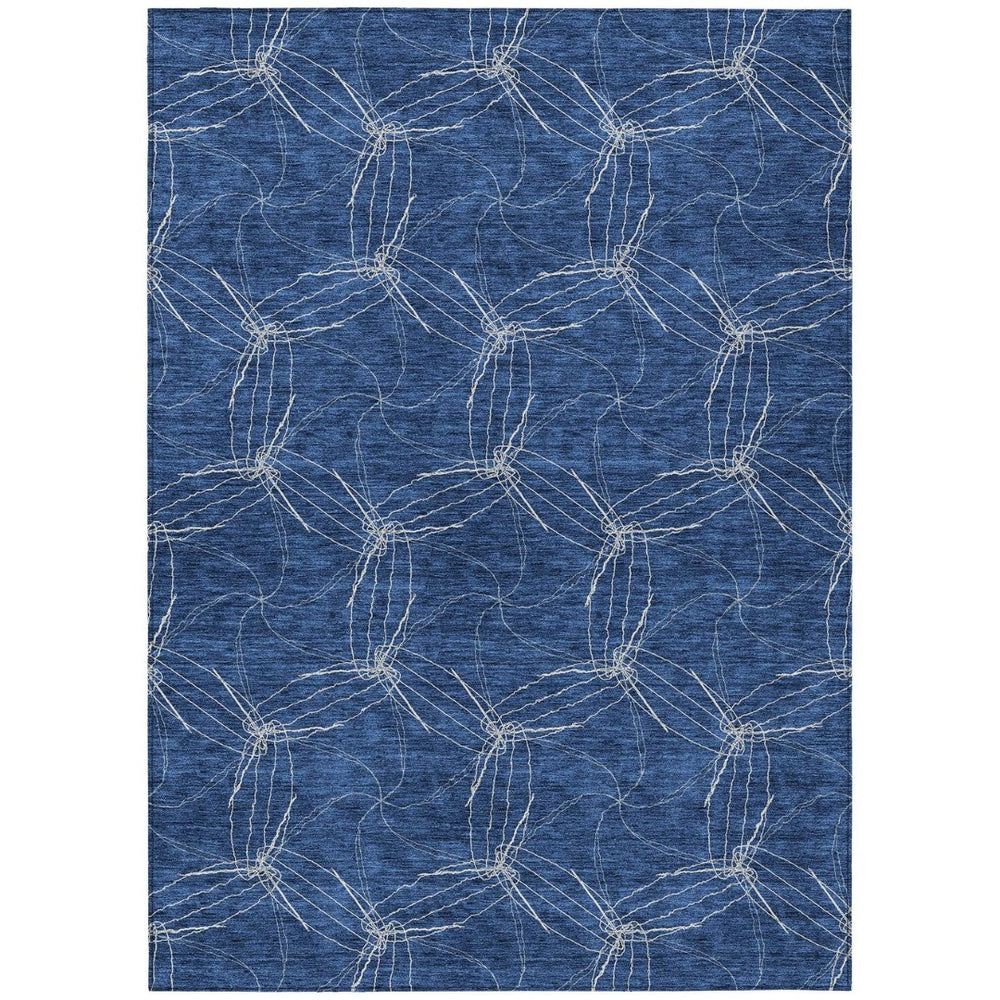 HomeRoots 5' Navy Blue and Ivory Geometric Area Rug - Stylish, Washable Design for Indoor and Outdoor Elegance 8' X 10' 614092
