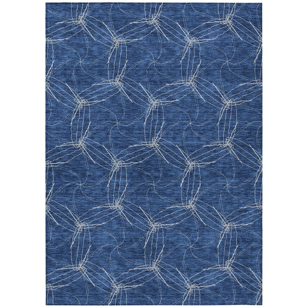 HomeRoots 5' Navy Blue and Ivory Geometric Area Rug - Stylish, Washable Design for Indoor and Outdoor Elegance 8' X 10' 614092