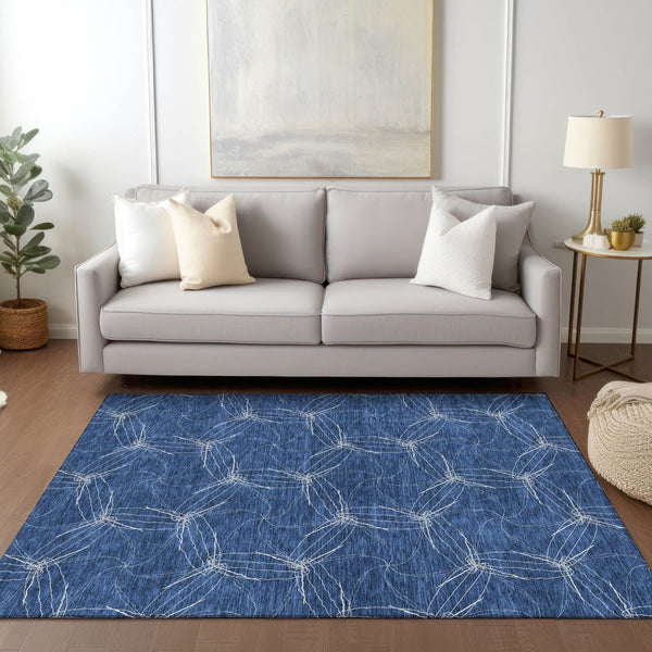 HomeRoots 5' Navy Blue and Ivory Geometric Area Rug - Stylish, Washable Design for Indoor and Outdoor Elegance 9' X 12' 614093