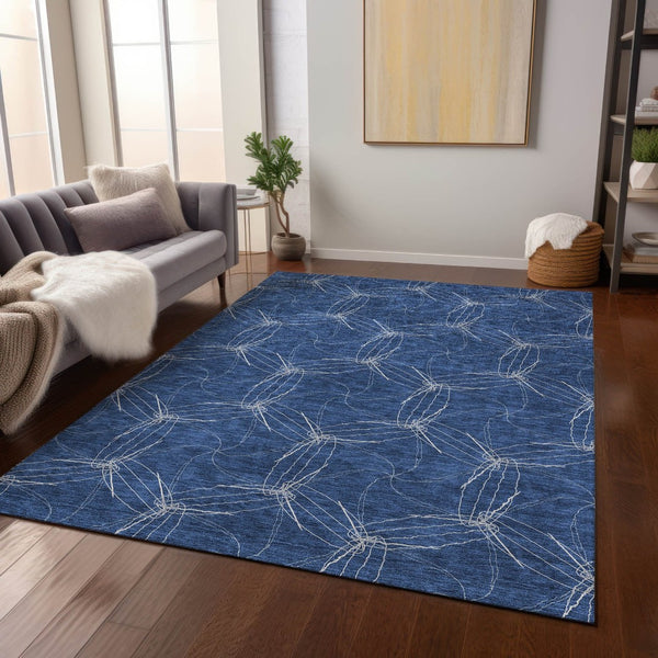 HomeRoots 5' Navy Blue and Ivory Geometric Area Rug - Stylish, Washable Design for Indoor and Outdoor Elegance 9' X 12' 614093