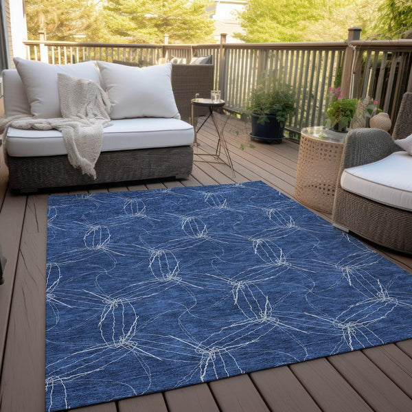 HomeRoots 5' Navy Blue and Ivory Geometric Area Rug - Stylish, Washable Design for Indoor and Outdoor Elegance 9' X 12' 614093