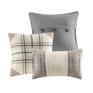 English Elm 6 Piece Reversible Herringbone Quilt Set With Cozy Buffalo Plaid & Embroidered Pillows - Full/Queen B03597577