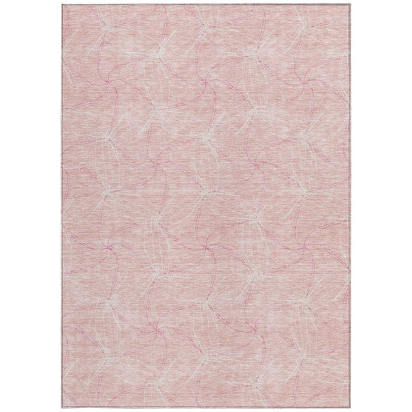 HomeRoots 5' Pink and Ivory Geometric Indoor-Outdoor Area Rug - Stylish, Washable, Stain-Resistant Design for Homes 5' X 8' 614102