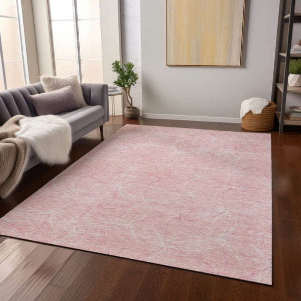 HomeRoots 5' Pink and Ivory Geometric Indoor-Outdoor Area Rug - Stylish, Washable, Stain-Resistant Design for Homes 5' X 8' 614102