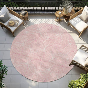 HomeRoots 5' Pink and Ivory Geometric Indoor-Outdoor Area Rug - Stylish, Washable, Stain-Resistant Design for Homes 8' Round 614103