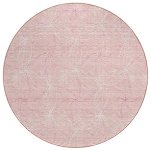 HomeRoots 5' Pink and Ivory Geometric Indoor-Outdoor Area Rug - Stylish, Washable, Stain-Resistant Design for Homes 8' Round 614103