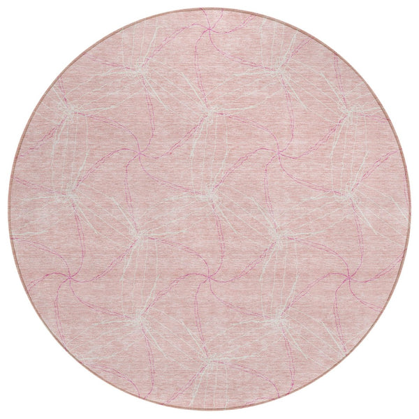 HomeRoots 5' Pink and Ivory Geometric Indoor-Outdoor Area Rug - Stylish, Washable, Stain-Resistant Design for Homes 8' Round 614103