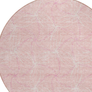 HomeRoots 5' Pink and Ivory Geometric Indoor-Outdoor Area Rug - Stylish, Washable, Stain-Resistant Design for Homes 8' Round 614103